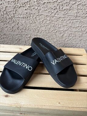 Valentino Garavani Black Logo Pool Slides - Women’s Size 6